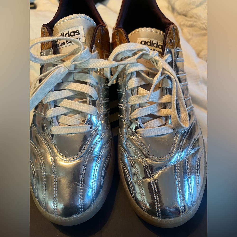 Adidas x Wale Bonner Metallic Silver Sneakers with White Laces